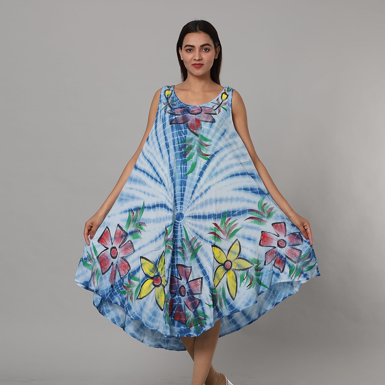 Tie & Dye Umbrella Dress in Grey and Black (Size upto 20)  Length - 120cm/47in