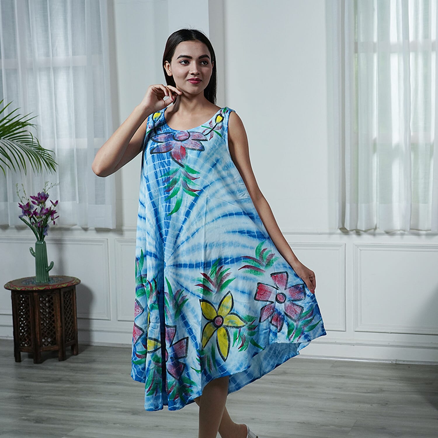 Tie & Dye Umbrella Dress in Grey and Black (Size upto 20)  Length - 120cm/47in