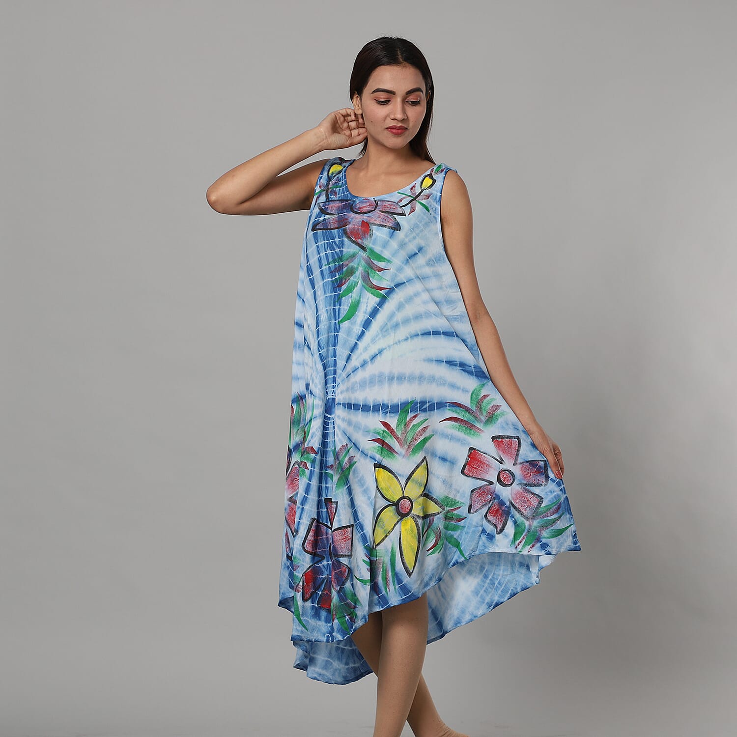 Tie & Dye Umbrella Dress in Grey and Black (Size upto 20)  Length - 120cm/47in