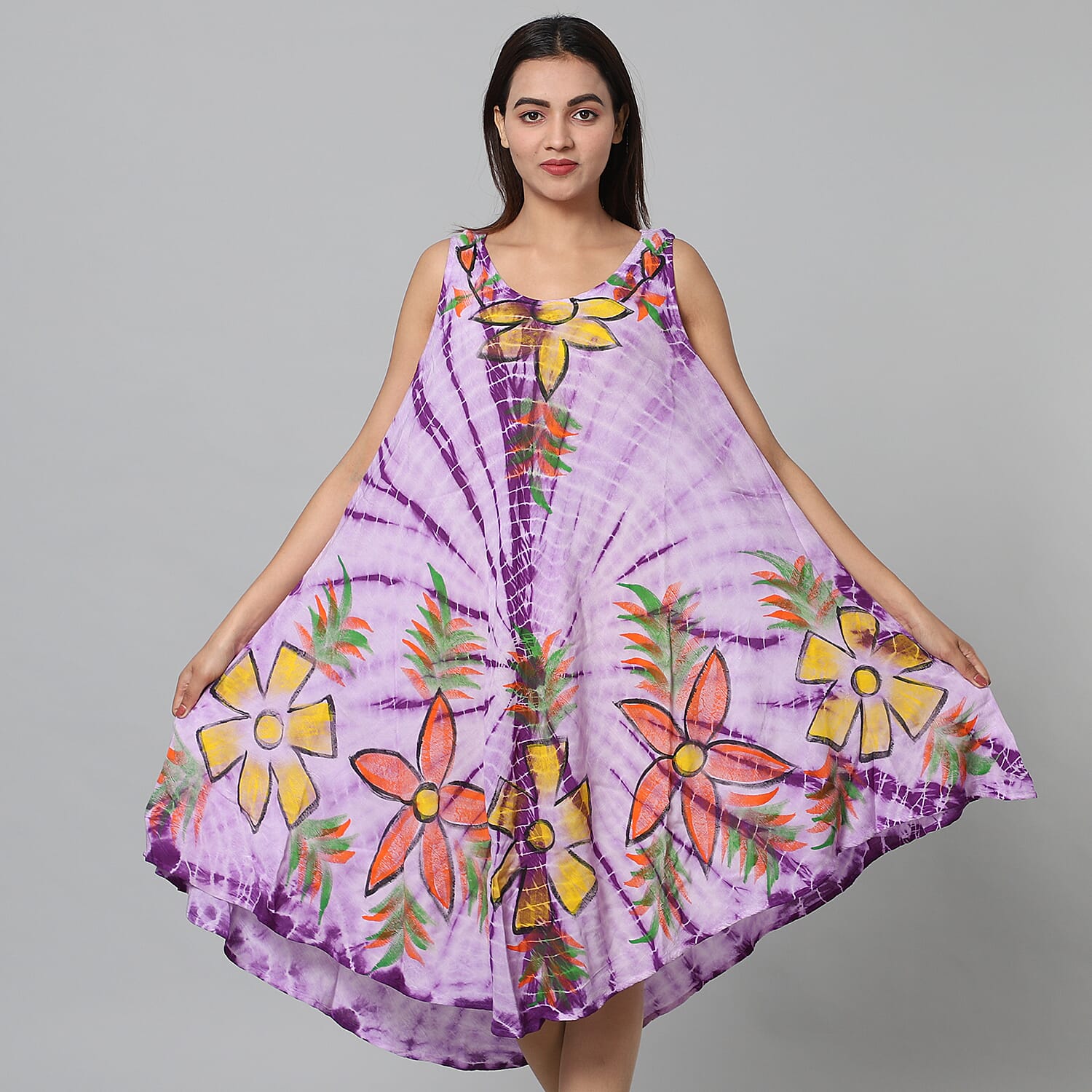 Tie & Dye Umbrella Dress in Grey and Black (Size upto 20)  Length - 120cm/47in