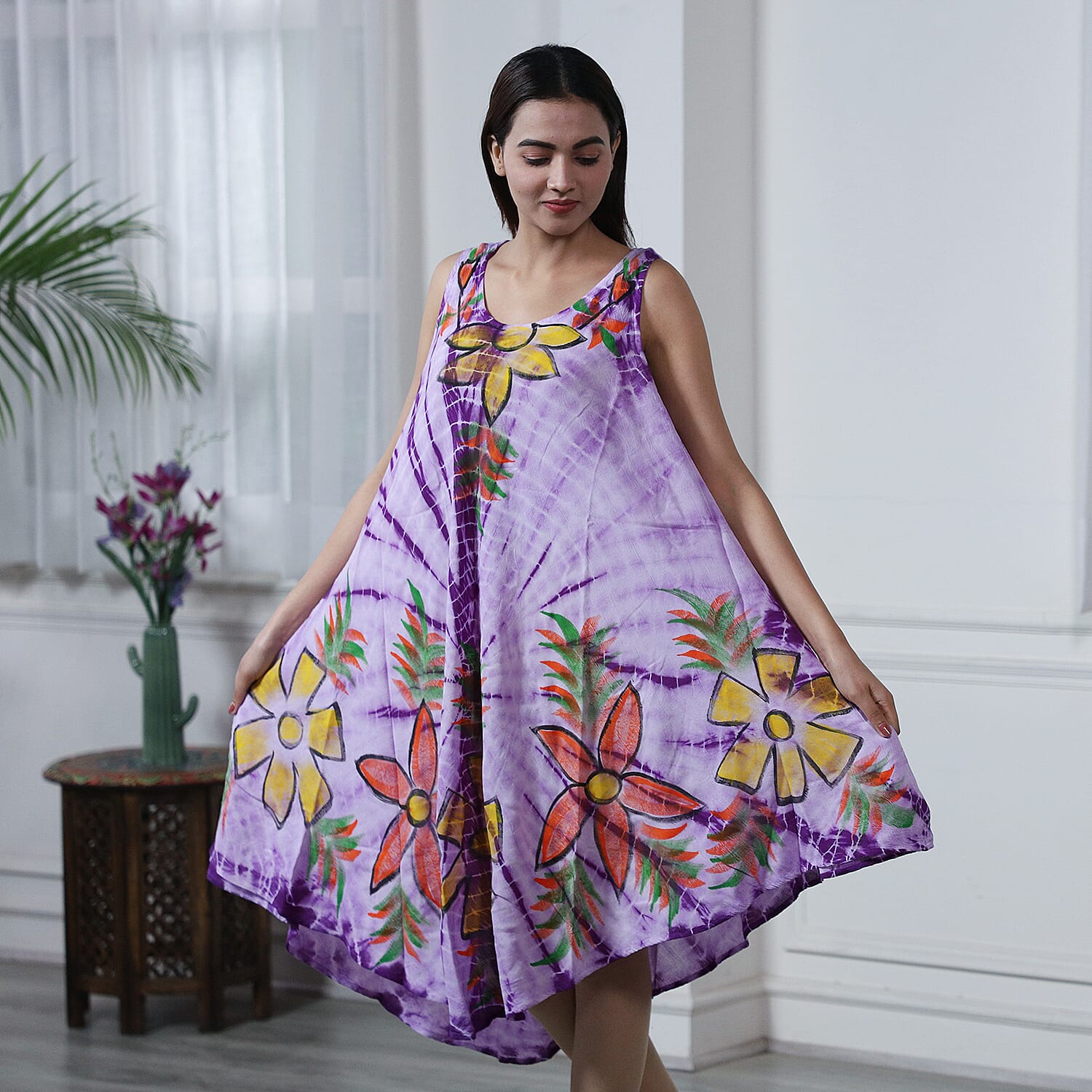 Tie & Dye Umbrella Dress in Grey and Black (Size upto 20)  Length - 120cm/47in