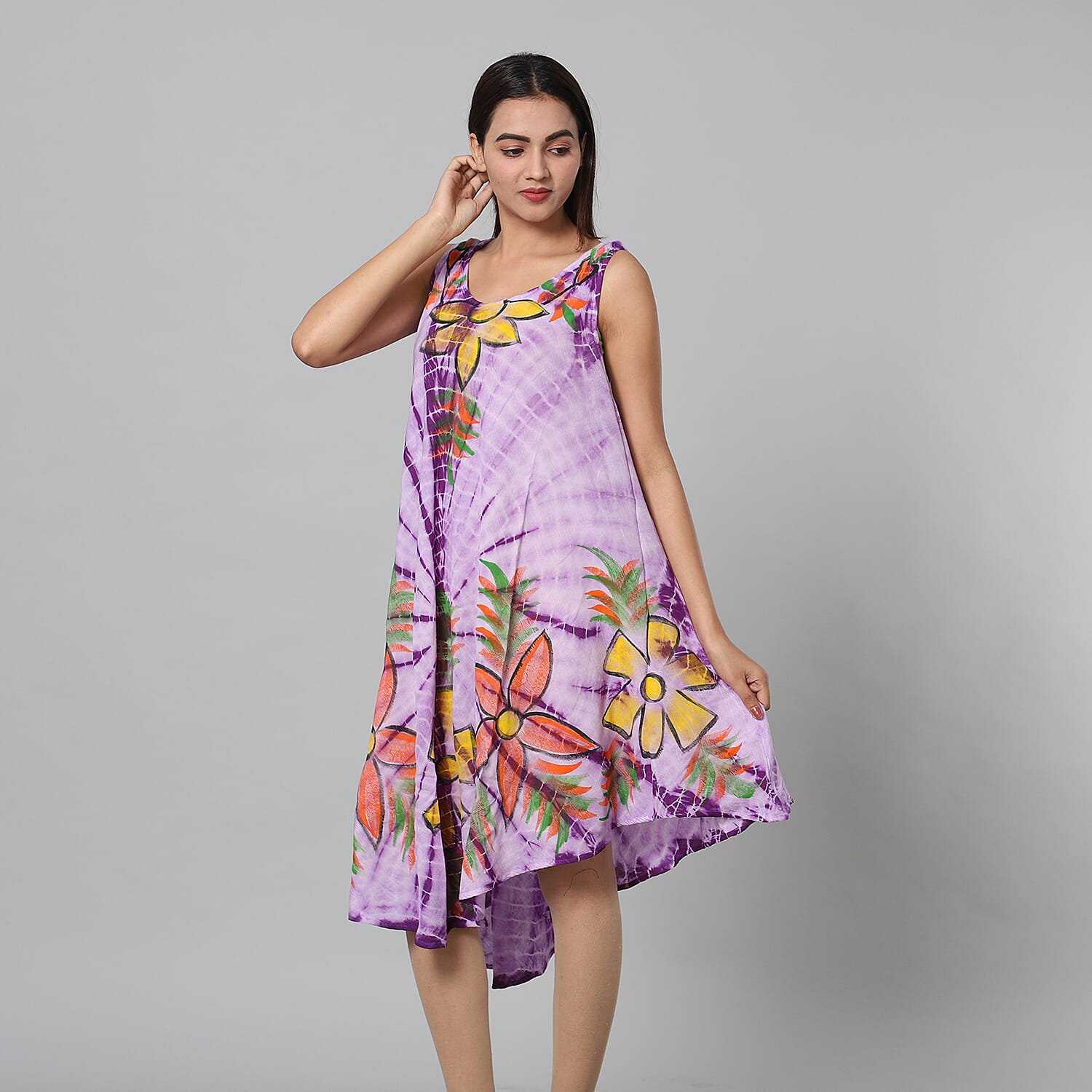 Tie & Dye Umbrella Dress in Grey and Black (Size upto 20)  Length - 120cm/47in