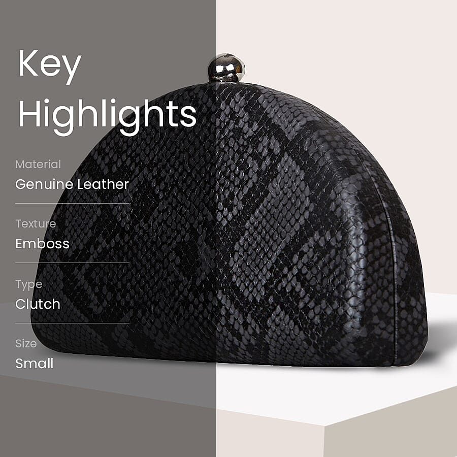 Bulaggi Collection Quince Grey and Black Snake-Skin Pattern Clutch Bag