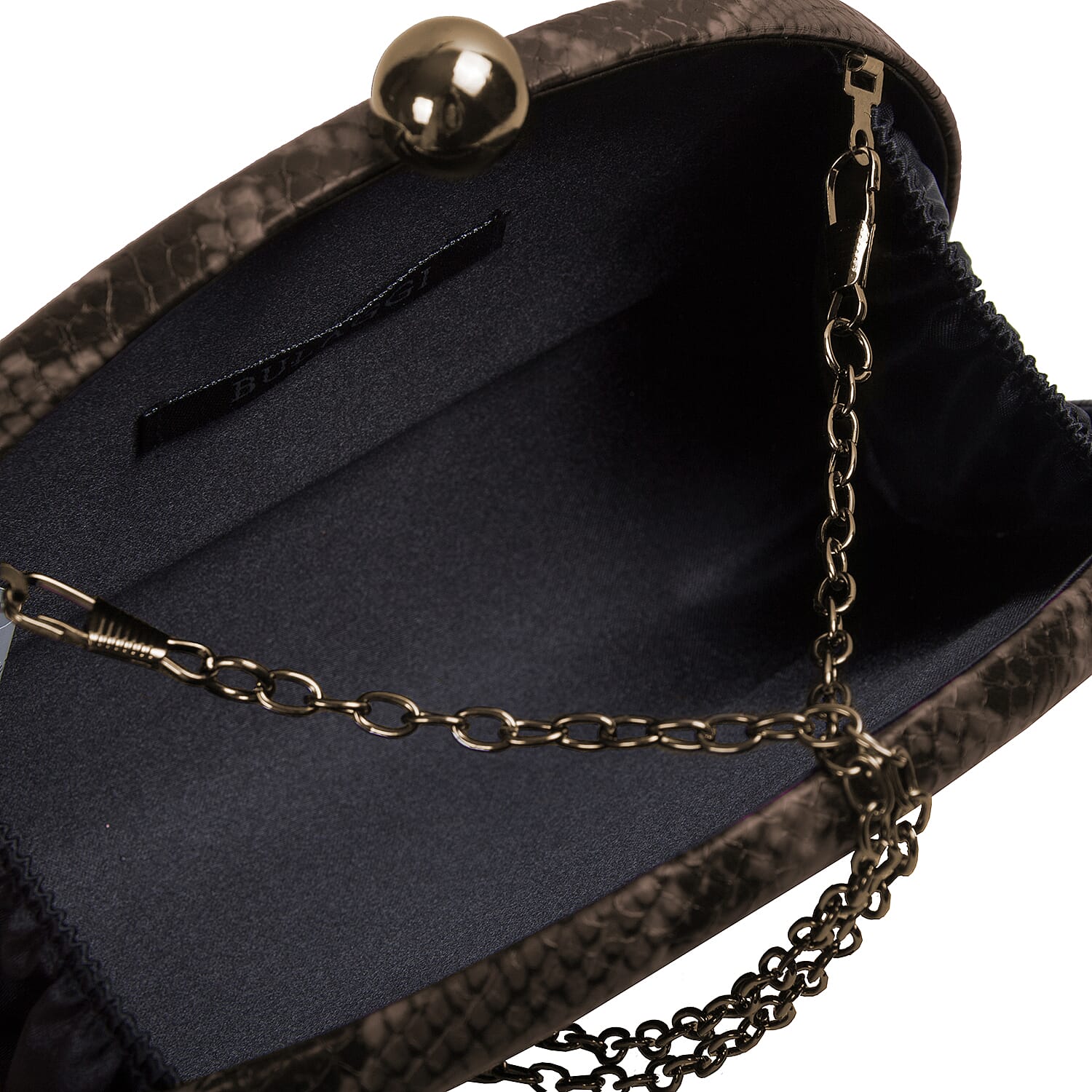 Bulaggi Collection Quince Camel and Black Snake-Skin Pattern Clutch Bag