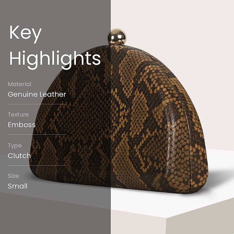 Bulaggi Collection Quince Camel and Black Snake-Skin Pattern Clutch Bag