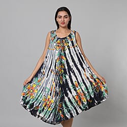 Tie & Dye Black and White Umbrella Dress in Floral Pattern (Size upto 18)