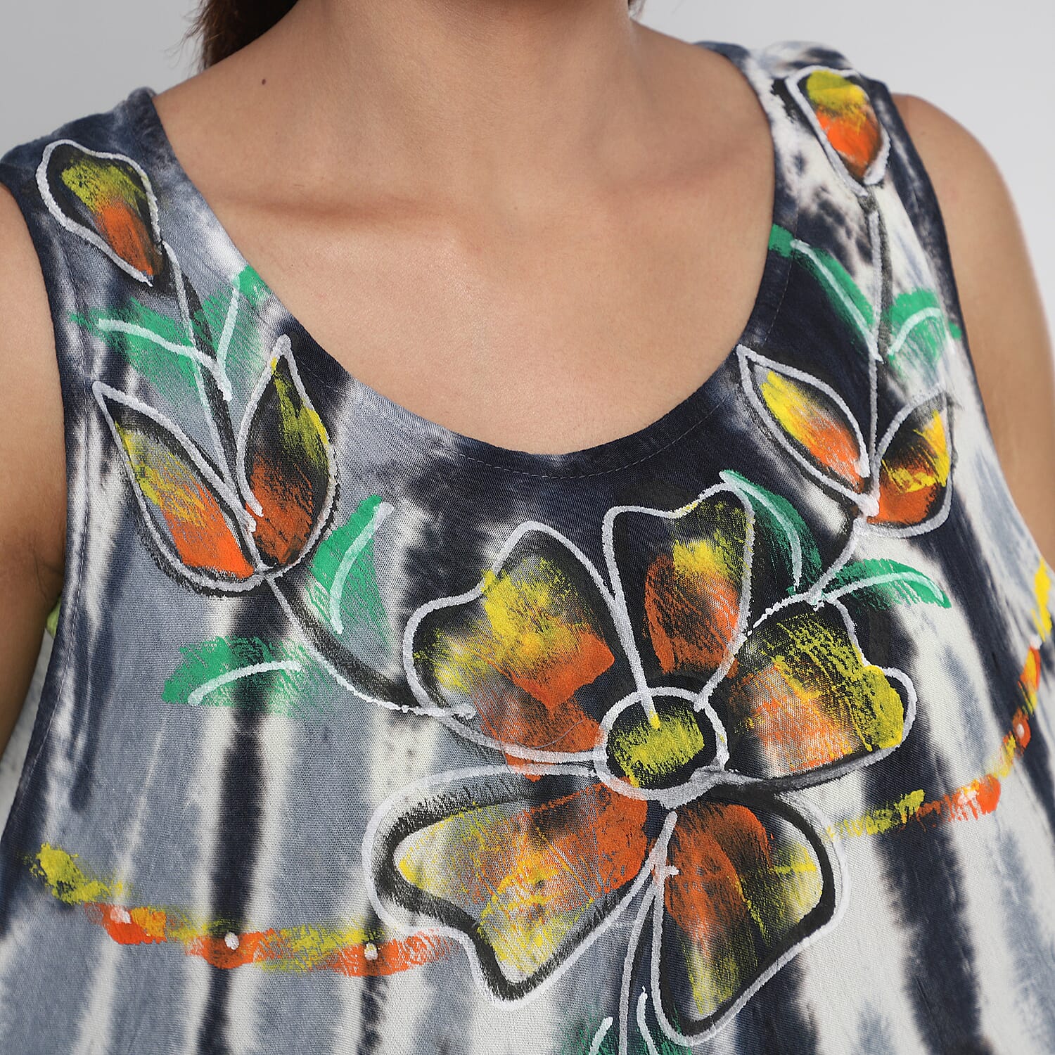 Tie & Dye Black and White Umbrella Dress in Floral Pattern (Size upto 18)