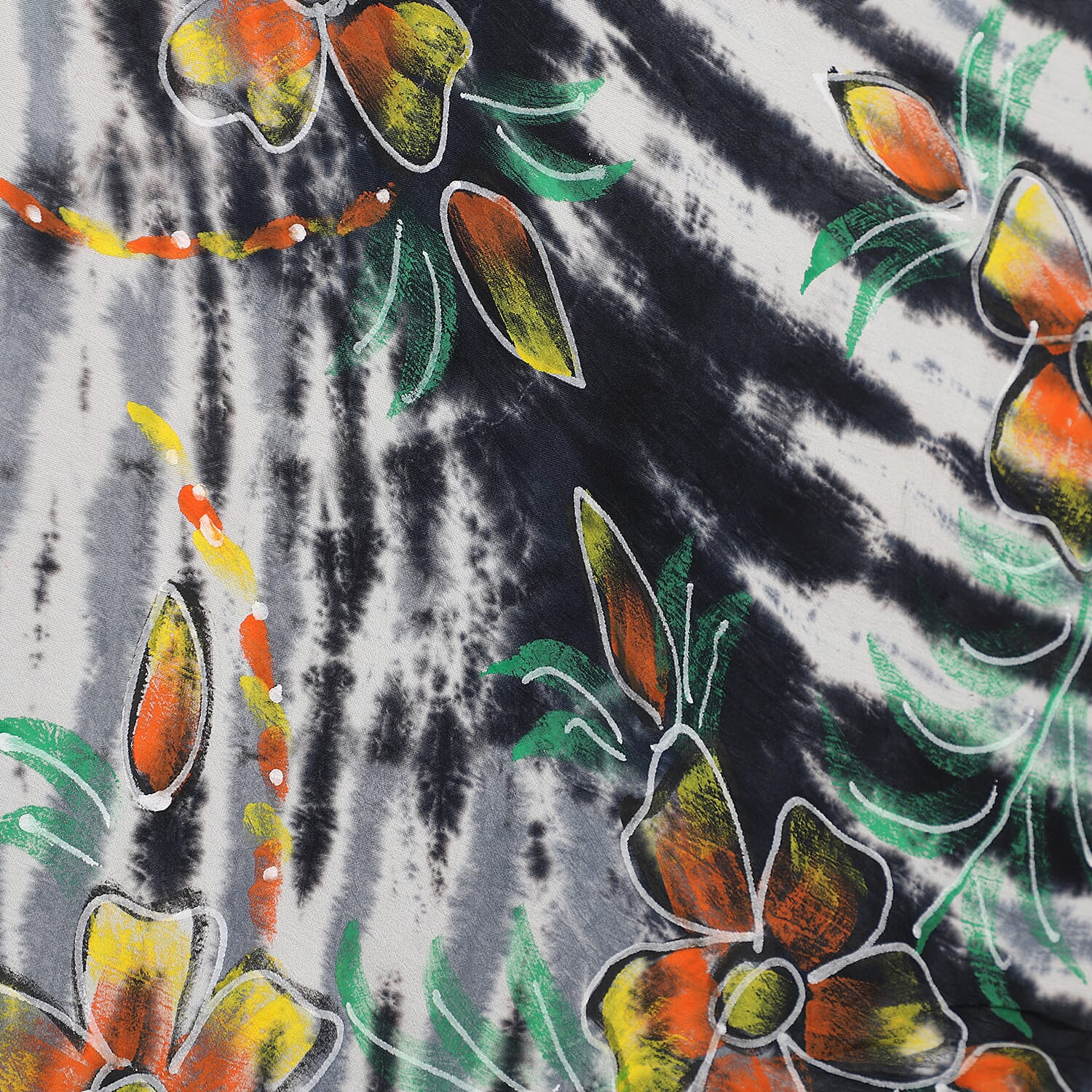 Tie & Dye Black and White Umbrella Dress in Floral Pattern (Size upto 18)