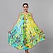 Tie & Dye Blue and Yellow Umbrella Dress in Floral Pattern (Size upto 18)  Length - 120cm/47in