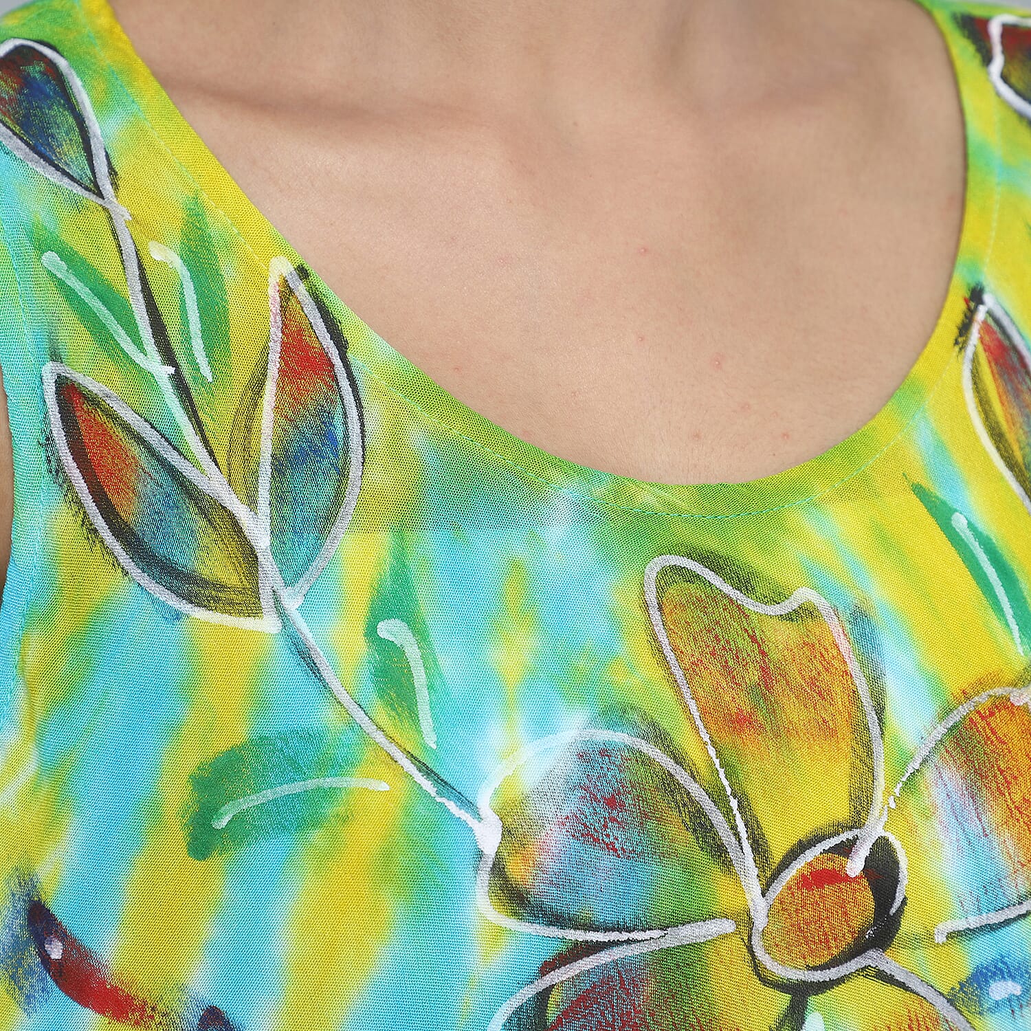 Tie & Dye Blue and Yellow Umbrella Dress in Floral Pattern (Size upto 18)  Length - 120cm-47in