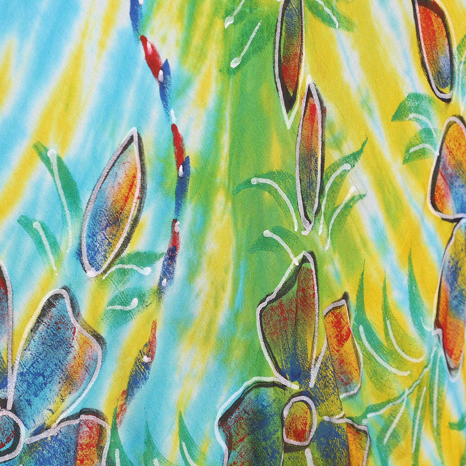 Tie & Dye Blue and Yellow Umbrella Dress in Floral Pattern (Size upto 18)  Length - 120cm-47in