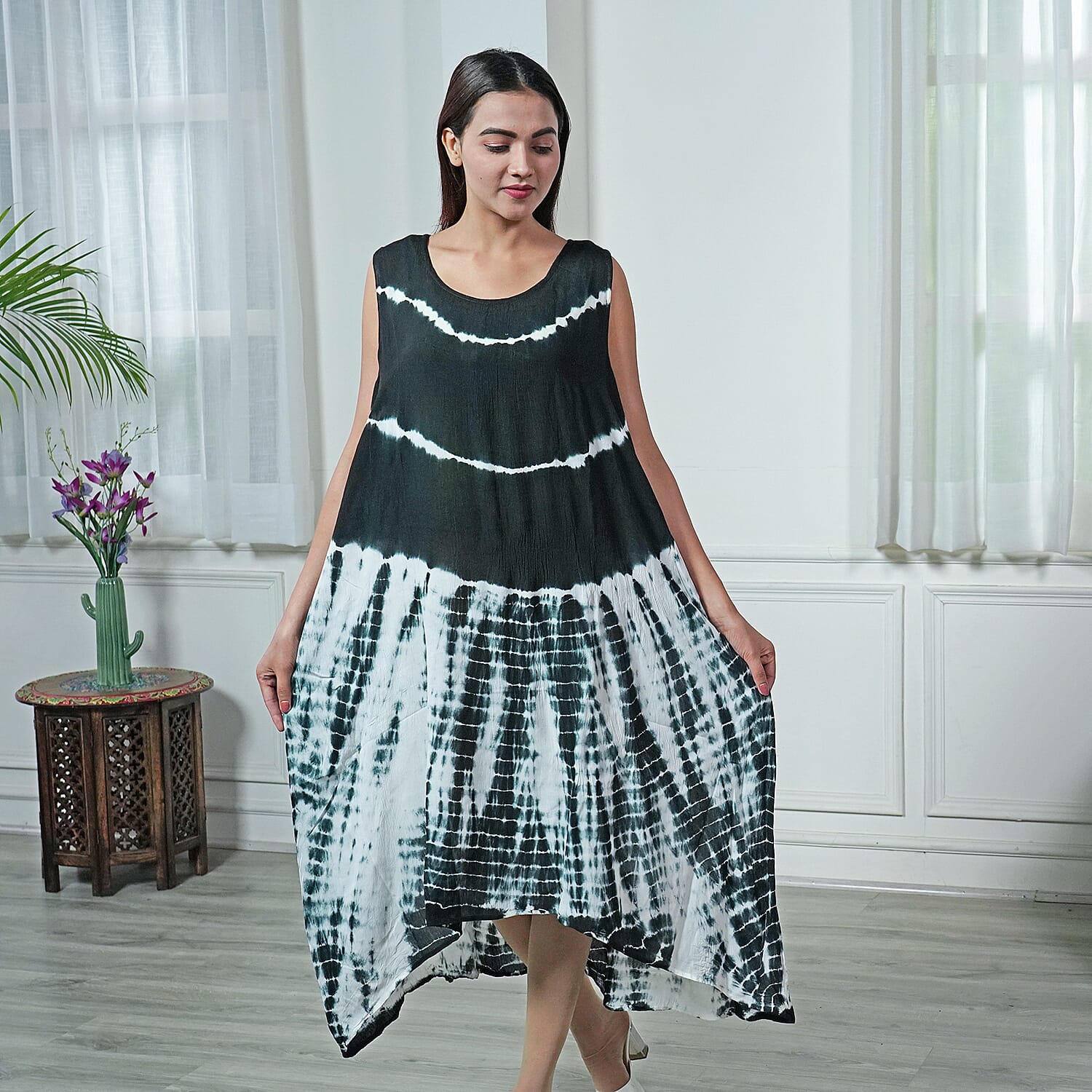 Tie & Dye Umbrella Dress in Black and White