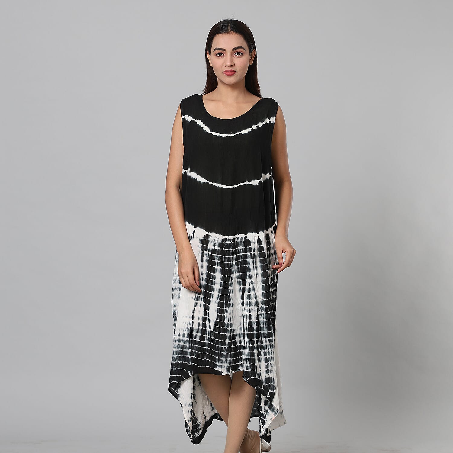 Tie & Dye Umbrella Dress in Black and White