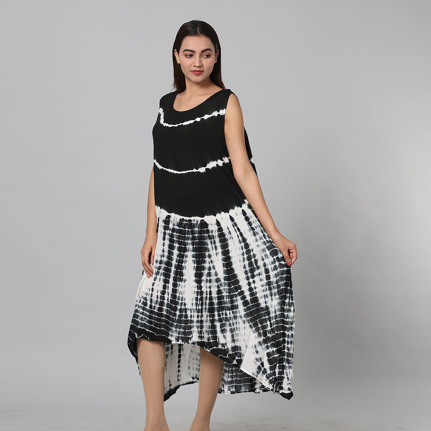 Tie & Dye Umbrella Dress in Black and White