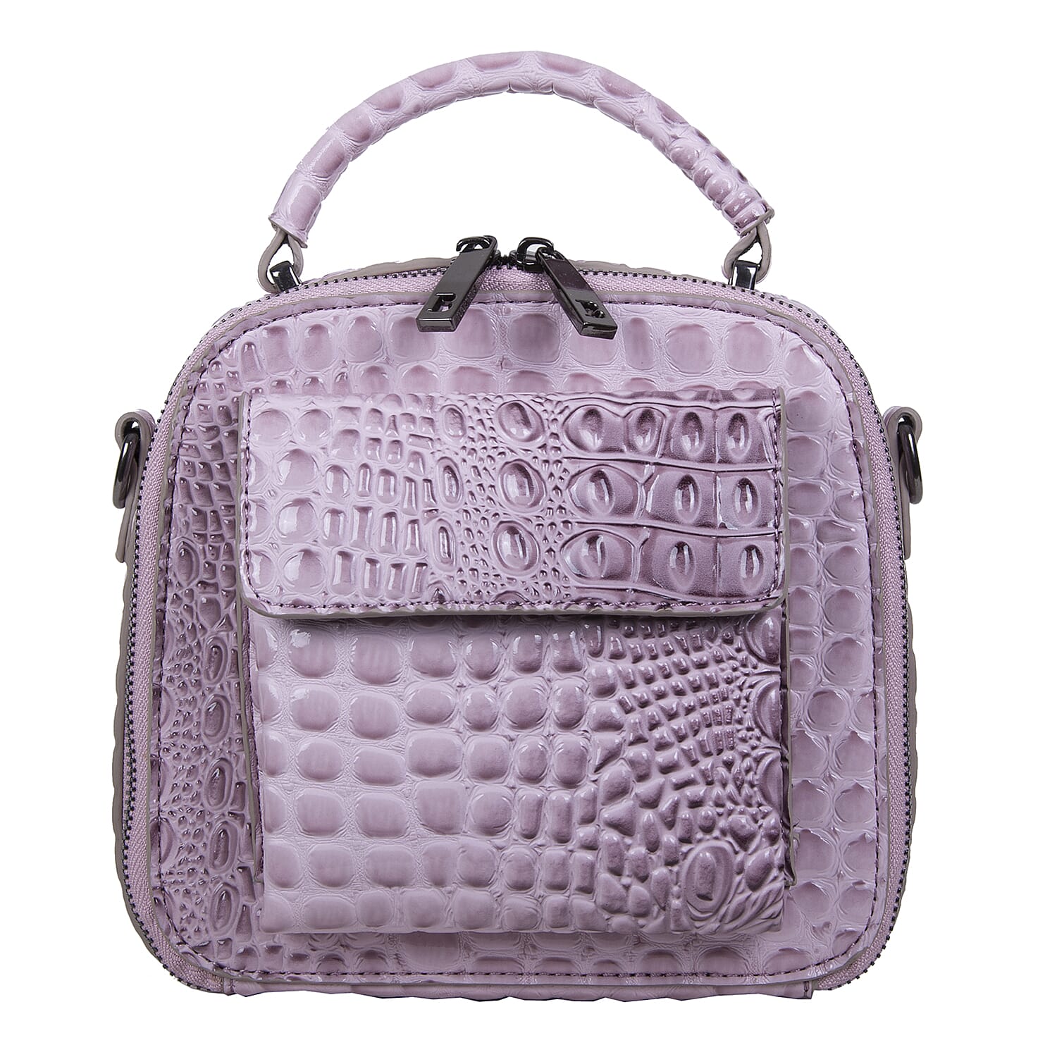 Bulaggi Collection Bells Croc Pattern Crossbody Bag with Flap Pocket in Font in Lilac