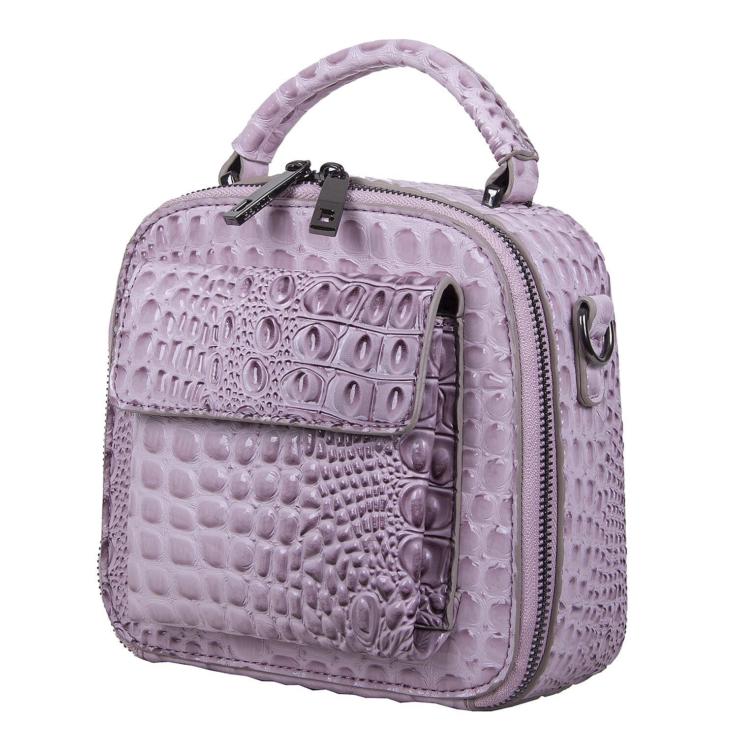 Bulaggi Collection Bells Croc Pattern Crossbody Bag with Flap Pocket in Font in Lilac