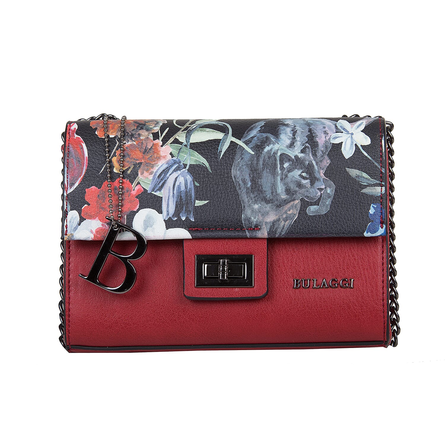 Bulaggi Collection Tulip Black Base Floral Pattern Crossbody Bag in Red