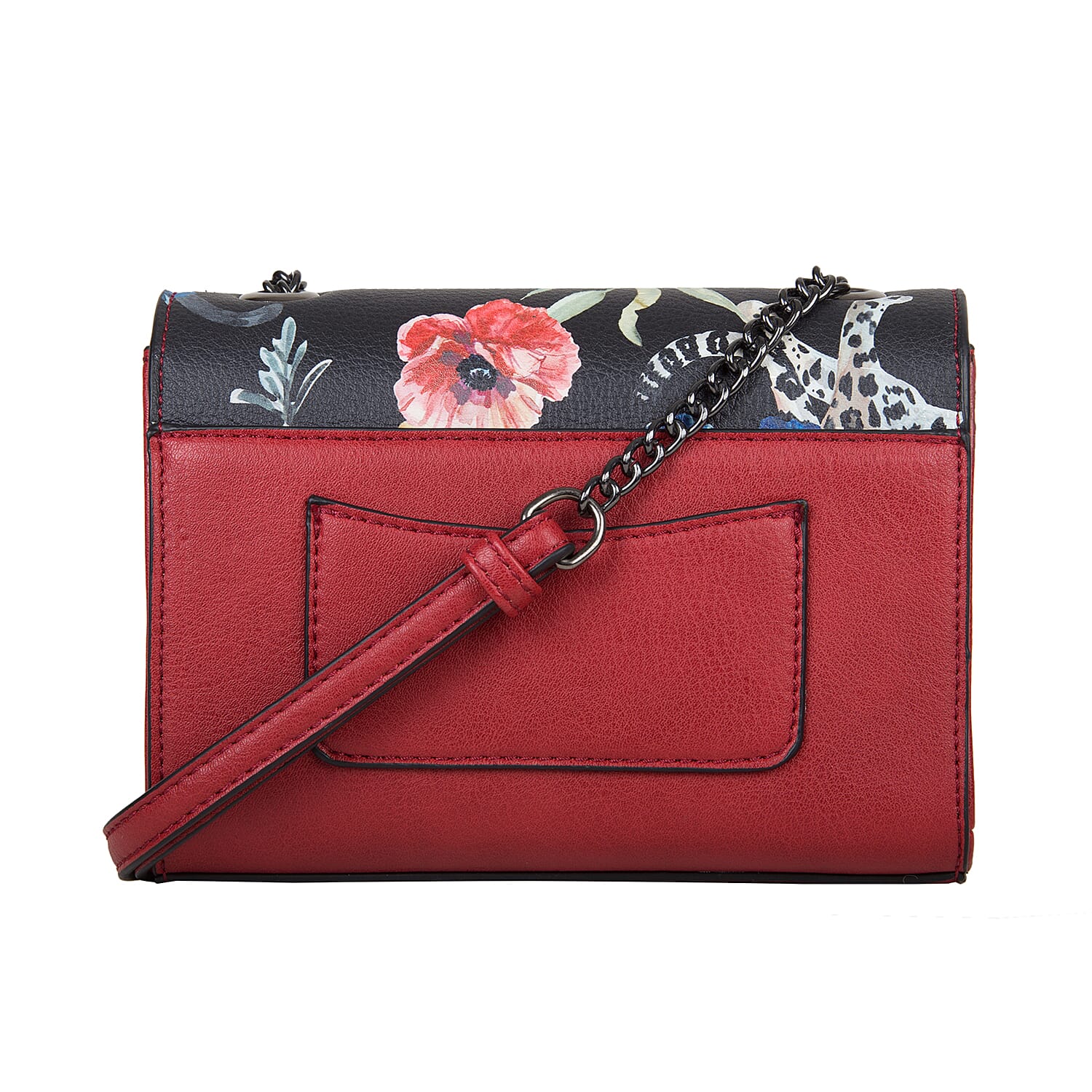 Bulaggi Collection Tulip Black Base Floral Pattern Crossbody Bag in Red