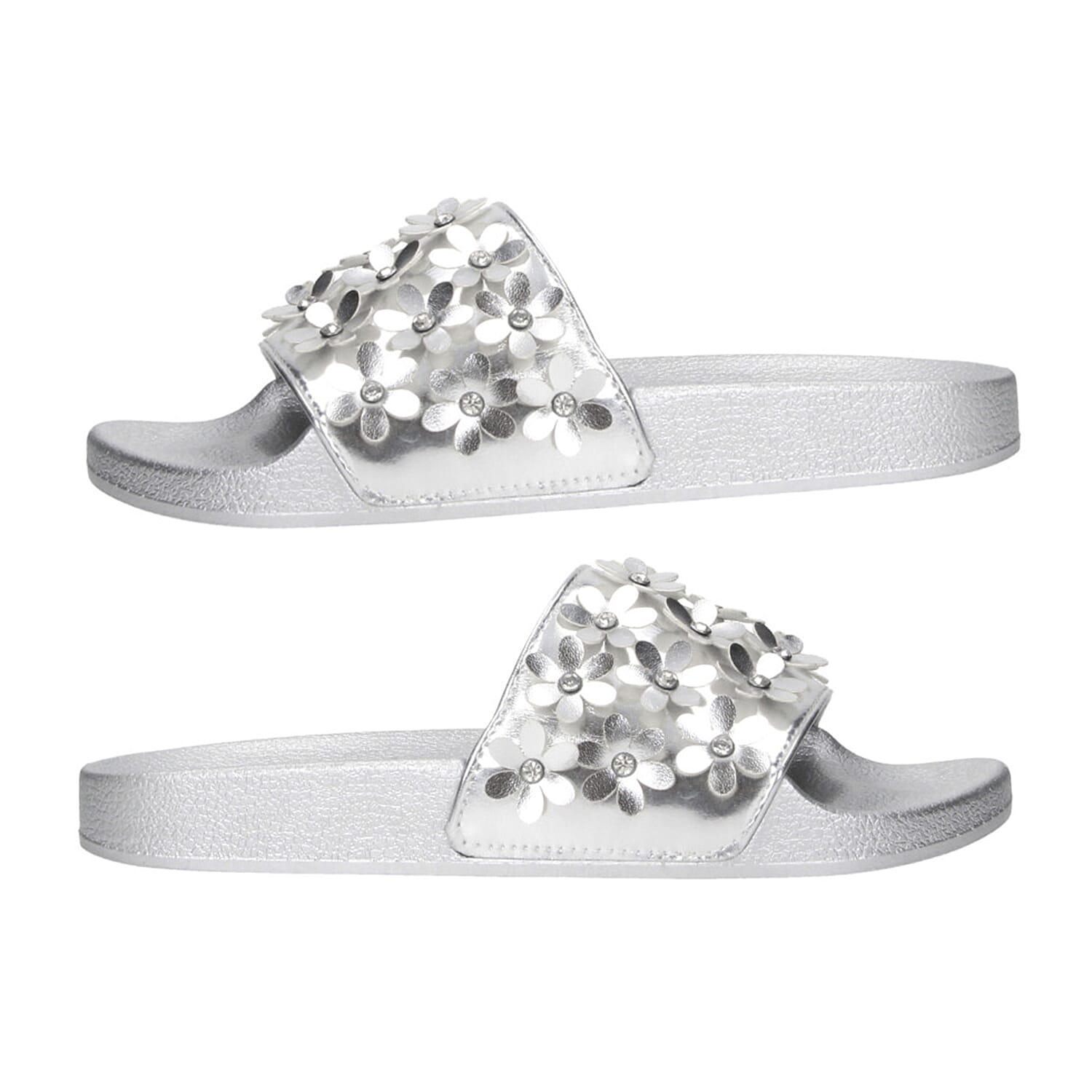 Comfortable Women Flower Slider in Silver