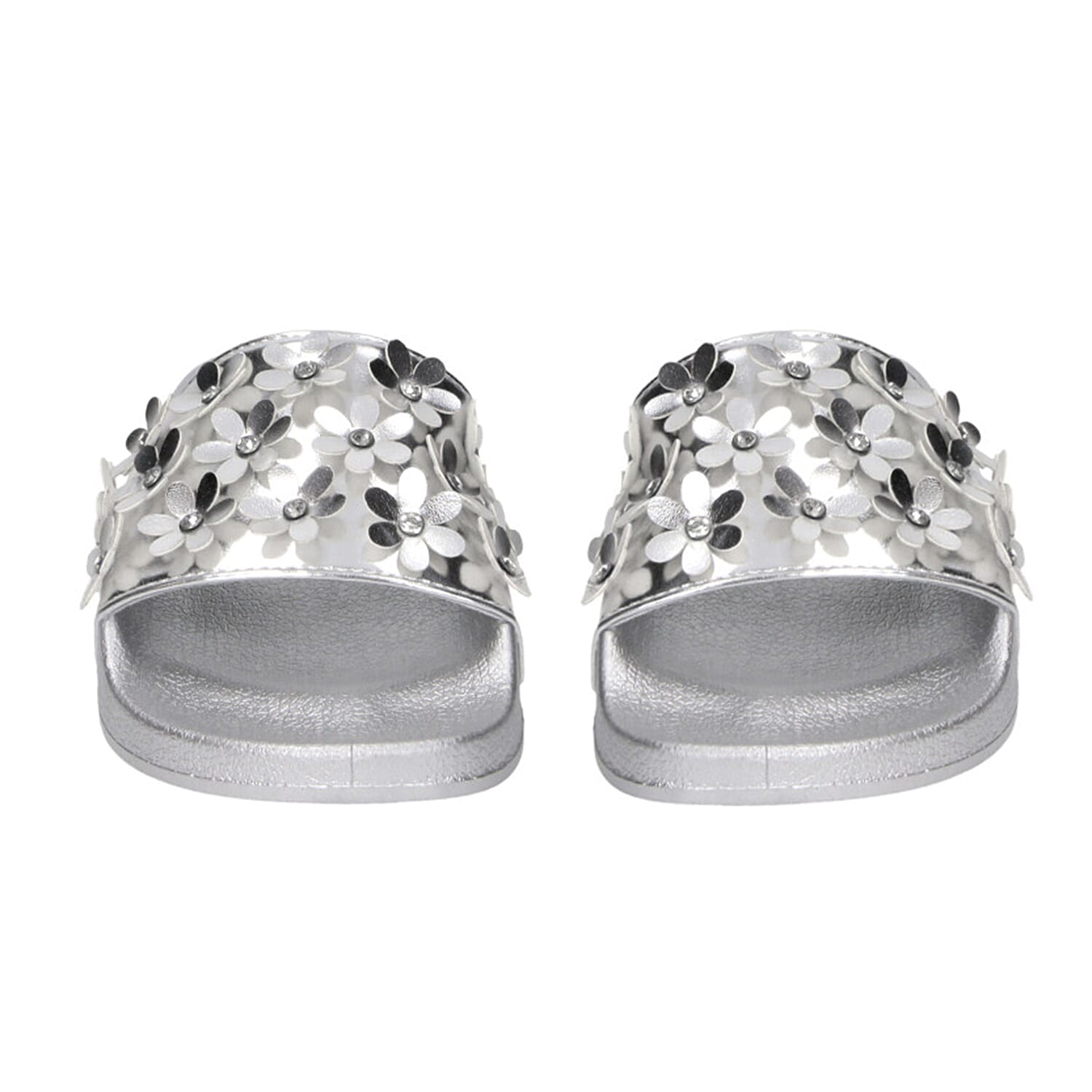 Comfortable Women Flower Slider in Silver