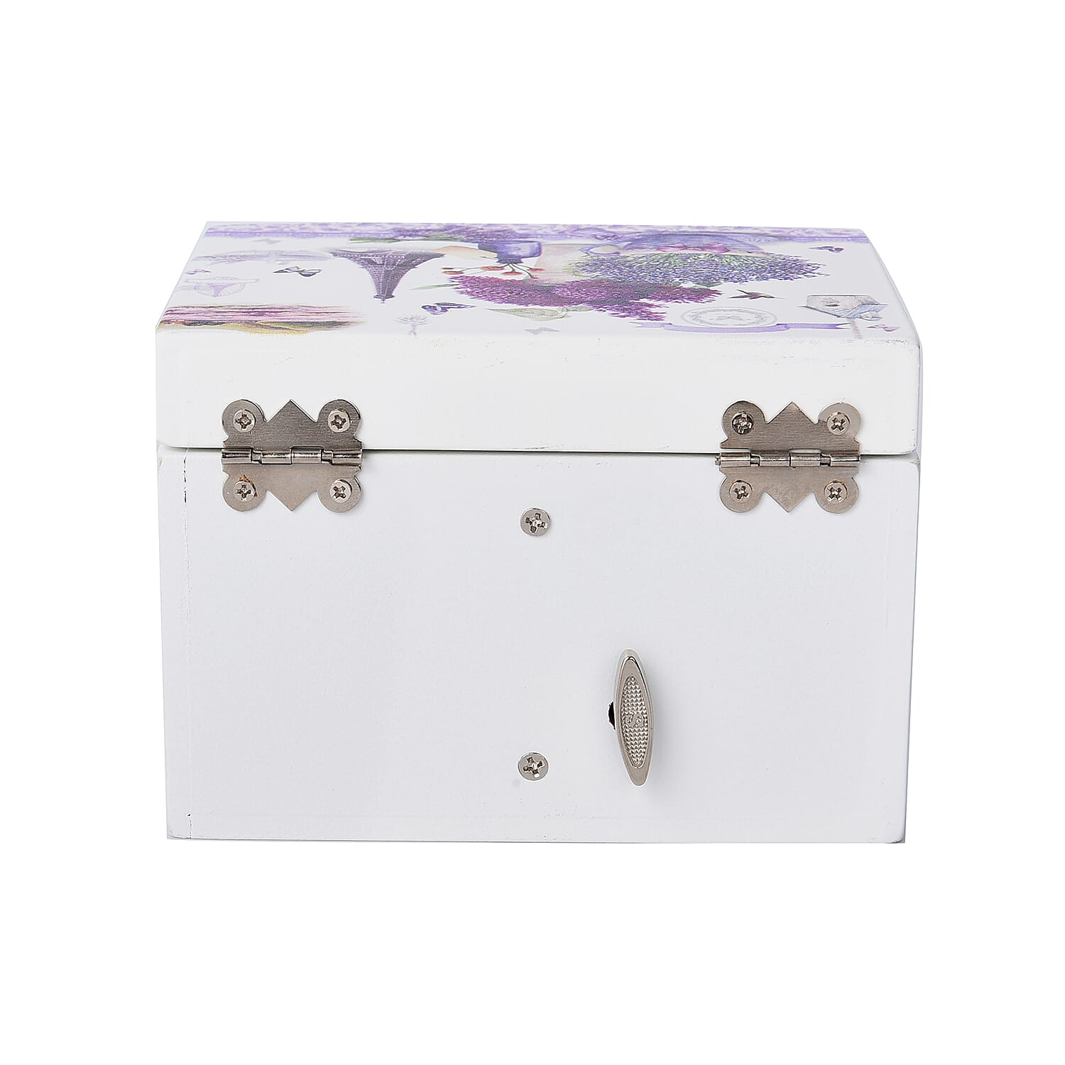 2 Layer Musical Flower Pot and Tower Printed Jewellery Box with Drawer and Inside Mirror (Size 13x10x9cm) - White & Purple