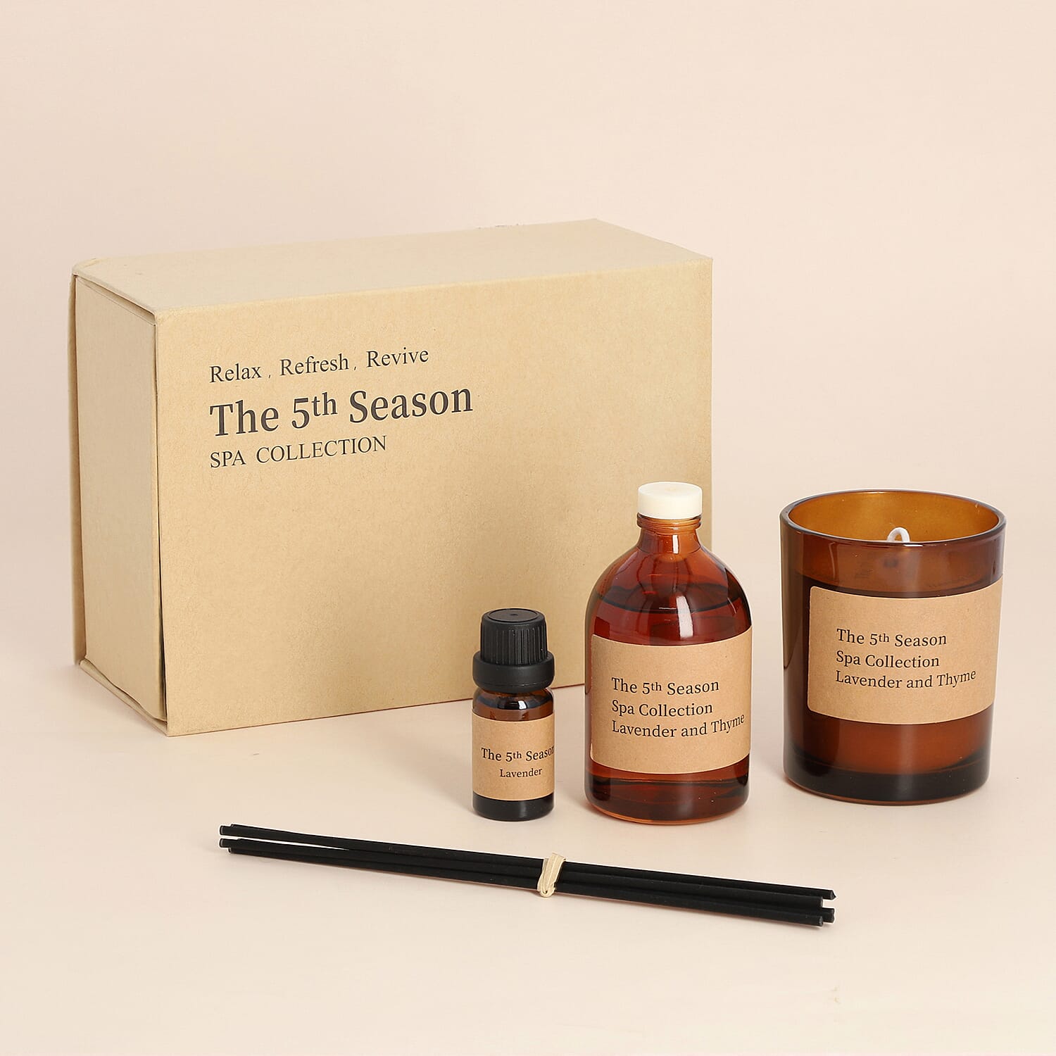 The 5th Season Aromatherapy (Includes Scented Candle, Reed Diffuser, Massage Oil and Wooden Tray)