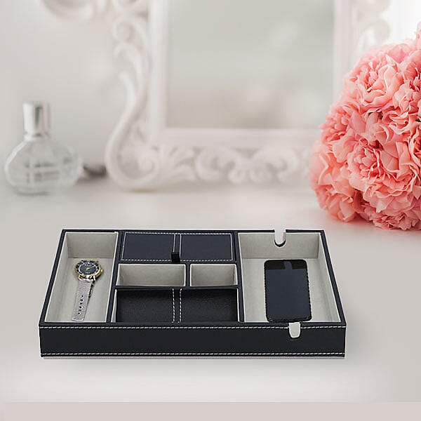 6 Section Portable Jewellery Organiser (Size 35x24x4Cm) - Black