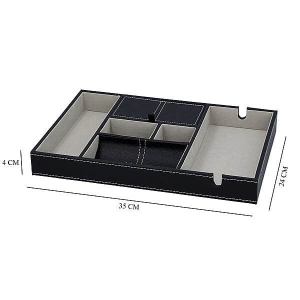 6 Section Portable Jewellery Organiser (Size 35x24x4Cm) - Black