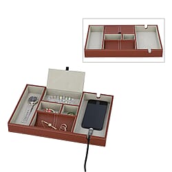 Mens 6 Section Portable Jewellery Organiser (Size 35x24x4Cm) - Brown