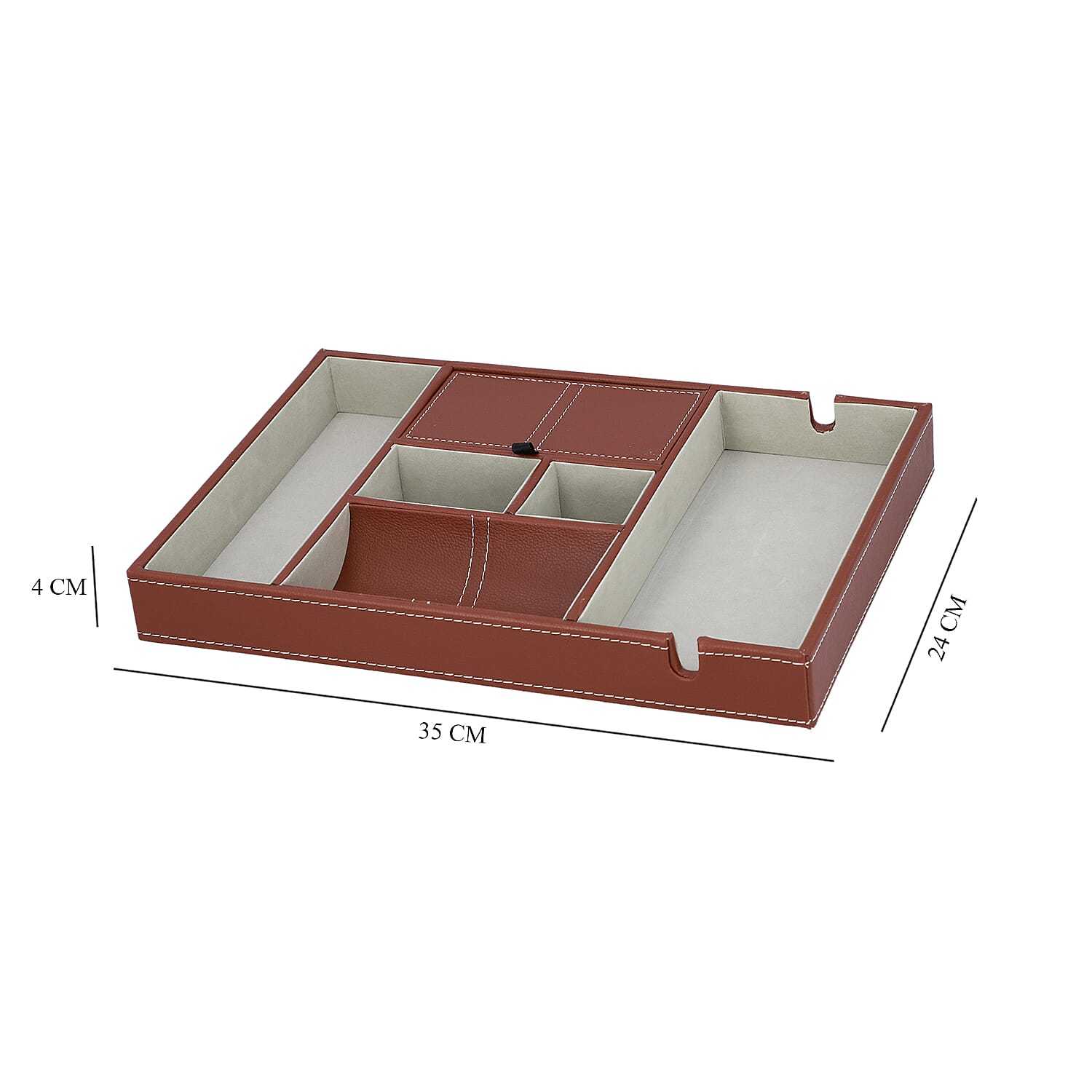 6 Section Portable Jewellery Organiser (Size 35x24x4Cm) - Brown
