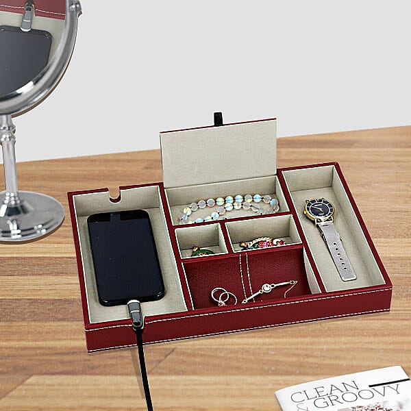 6 Section Portable Jewellery Organiser (Size 35x24x4Cm) - Wine Red