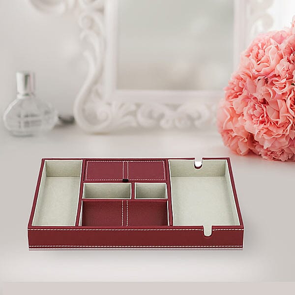 6 Section Portable Jewellery Organiser (Size 35x24x4Cm) - Wine Red