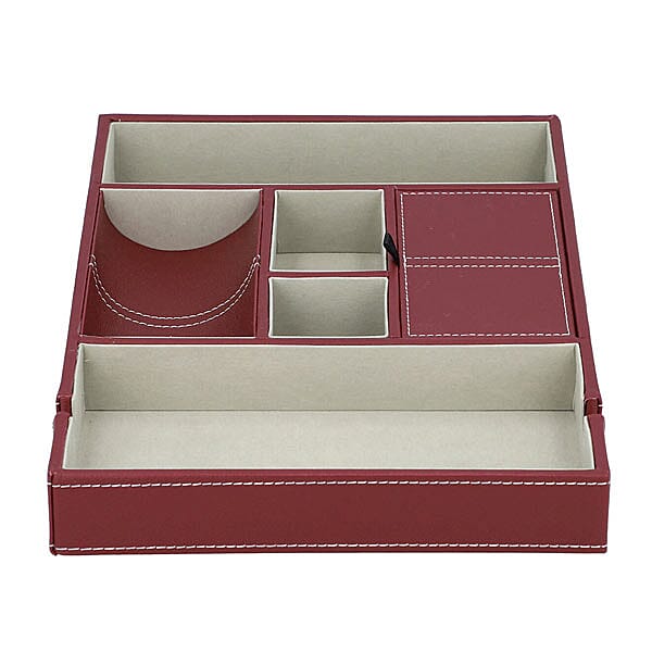 6 Section Portable Jewellery Organiser (Size 35x24x4Cm) - Wine Red