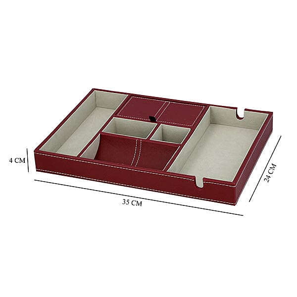 6 Section Portable Jewellery Organiser (Size 35x24x4Cm) - Wine Red