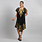 Viscose Crepe Umbrella Dress With Batik Print and Embroidery - Black and Yellow