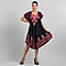Viscose Crepe Umbrella Dress With Batik Print and Embroidery - Navy and Pink