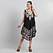 Viscose Crepe Umbrella Dress With Batik Print and Embroidery - Black and Grey