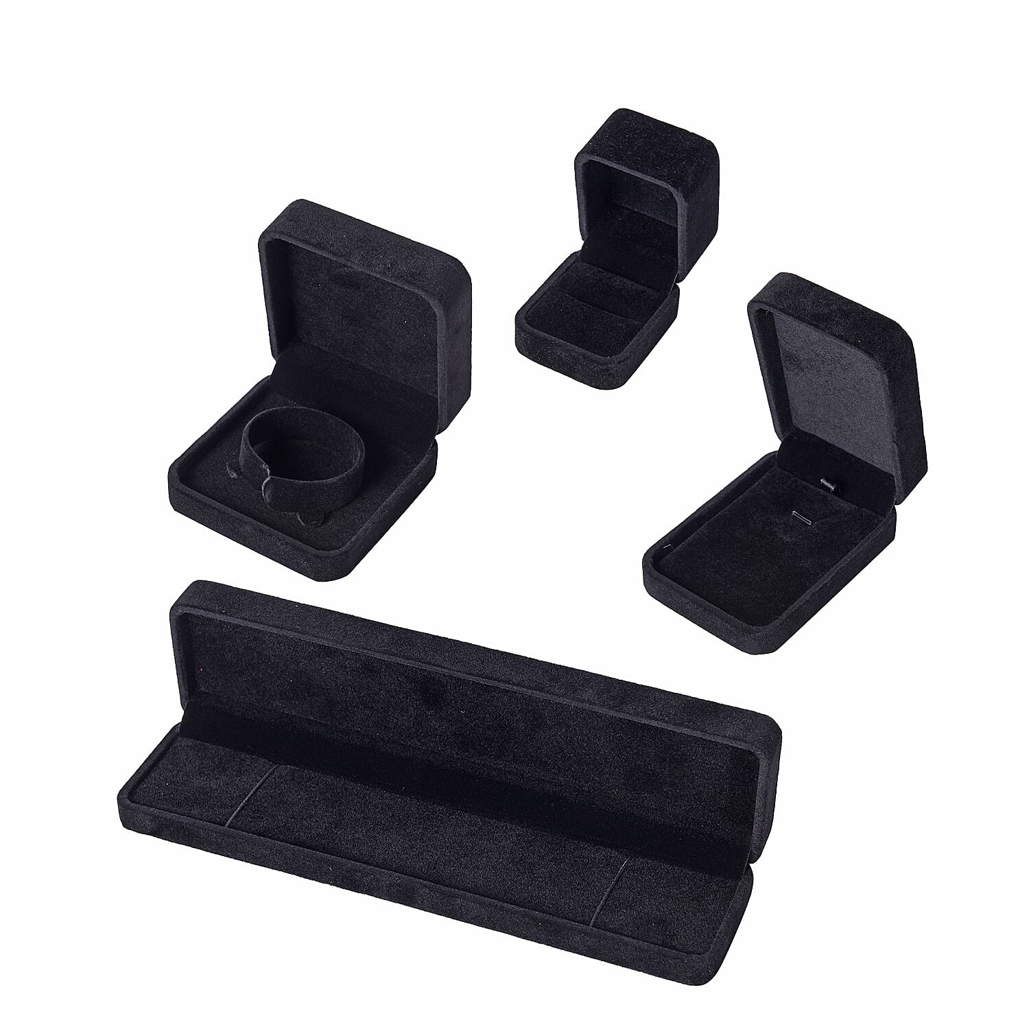Set of 4  Portable Velvet Jewellery Box  Black