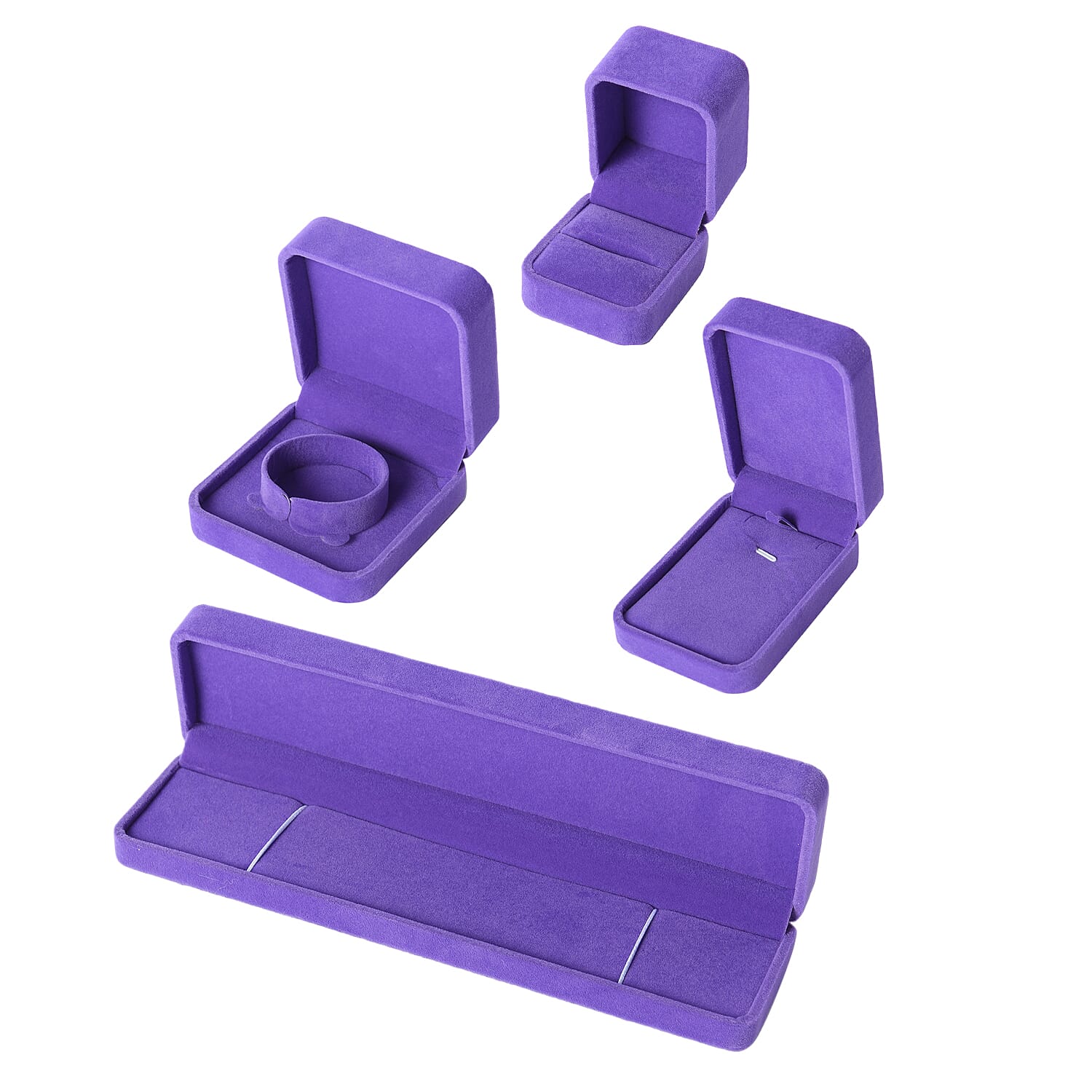 Set of 4 - Portable Velvet Jewellery Box (Incl. Ring Box - 5x5x4Cm, Pendant Box - 10x7x4Cm, Bracelet Box - 9x9x4Cm & Chain Box - 22x6x3Cm) - Purple