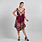 Viscose Crepe Umbrella Dress With Batik Print and Embroidery - Burgundy and Beige