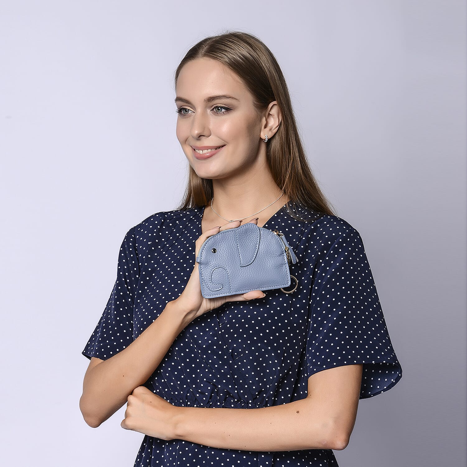 SENCILLEZ 100% Genuine Leather Elephant Shaped Wallet (Size 14x11cm) - Blue