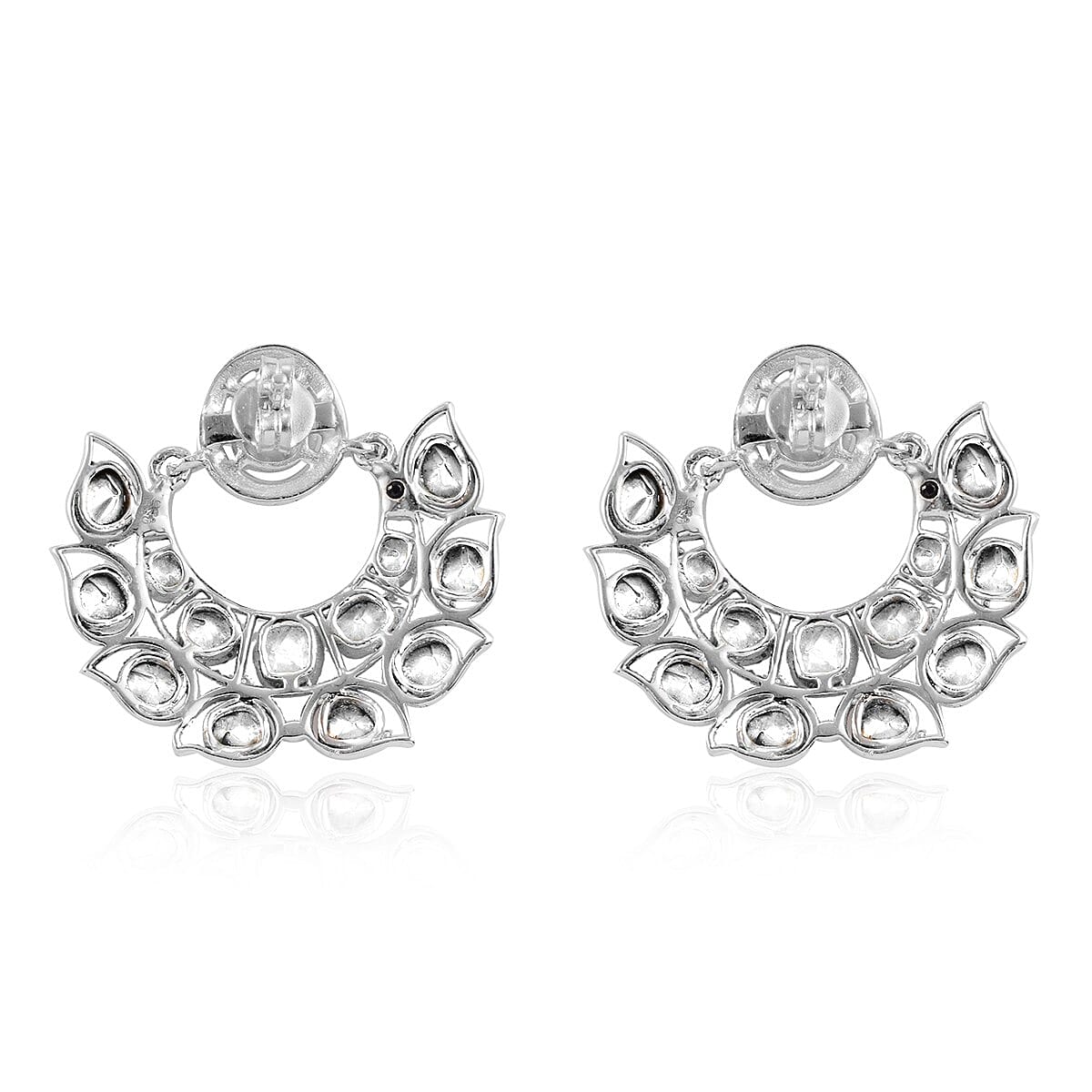 GP Celestial Dream Collection - Polki Diamond Earrings (with Push Back) in Sterling Silver 1.61 Ct, Silver wt. 7.50 Gms