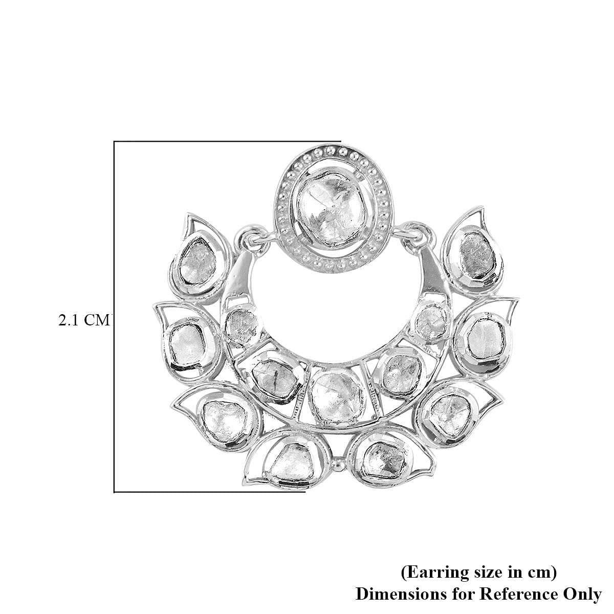 GP Celestial Dream Collection - Polki Diamond Earrings (with Push Back) in Sterling Silver 1.61 Ct, Silver wt. 7.50 Gms