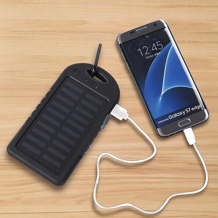5000 mah Power Bank in Solar Panel and Mountaineering Buckle with USB Cable (Size:15x7.5Cm) - Black