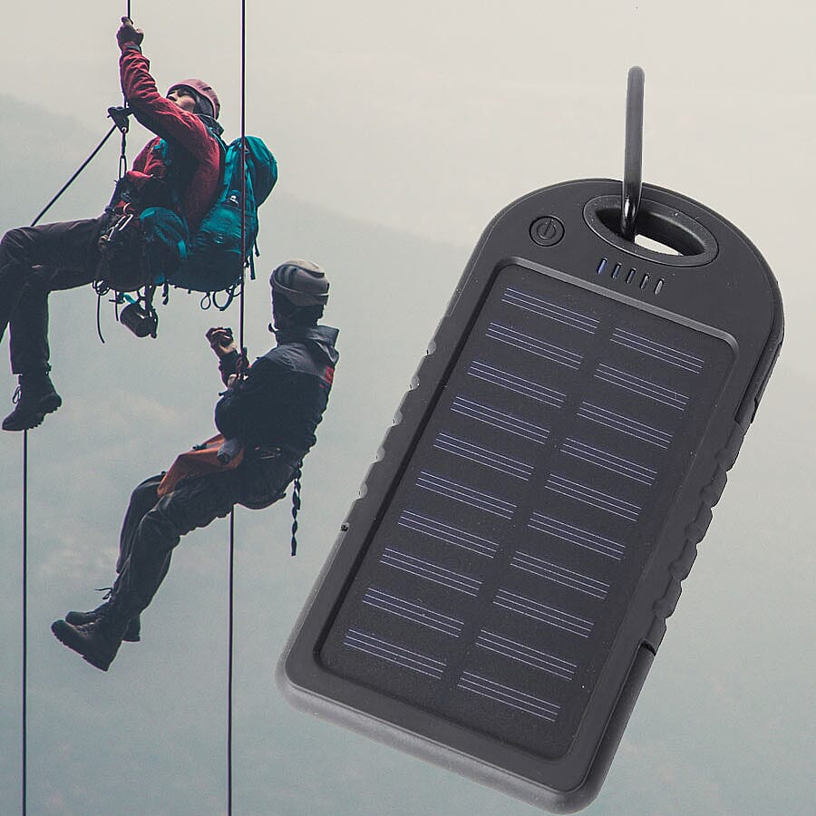5000 mah Power Bank in Solar Panel and Mountaineering Buckle with USB Cable (Size:15x7.5Cm) - Black