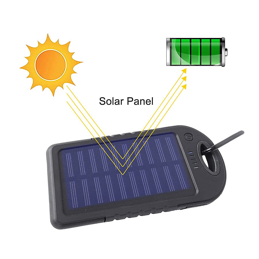 5000 mah Power Bank in Solar Panel and Mountaineering Buckle with USB Cable (Size:15x7.5Cm) - Black