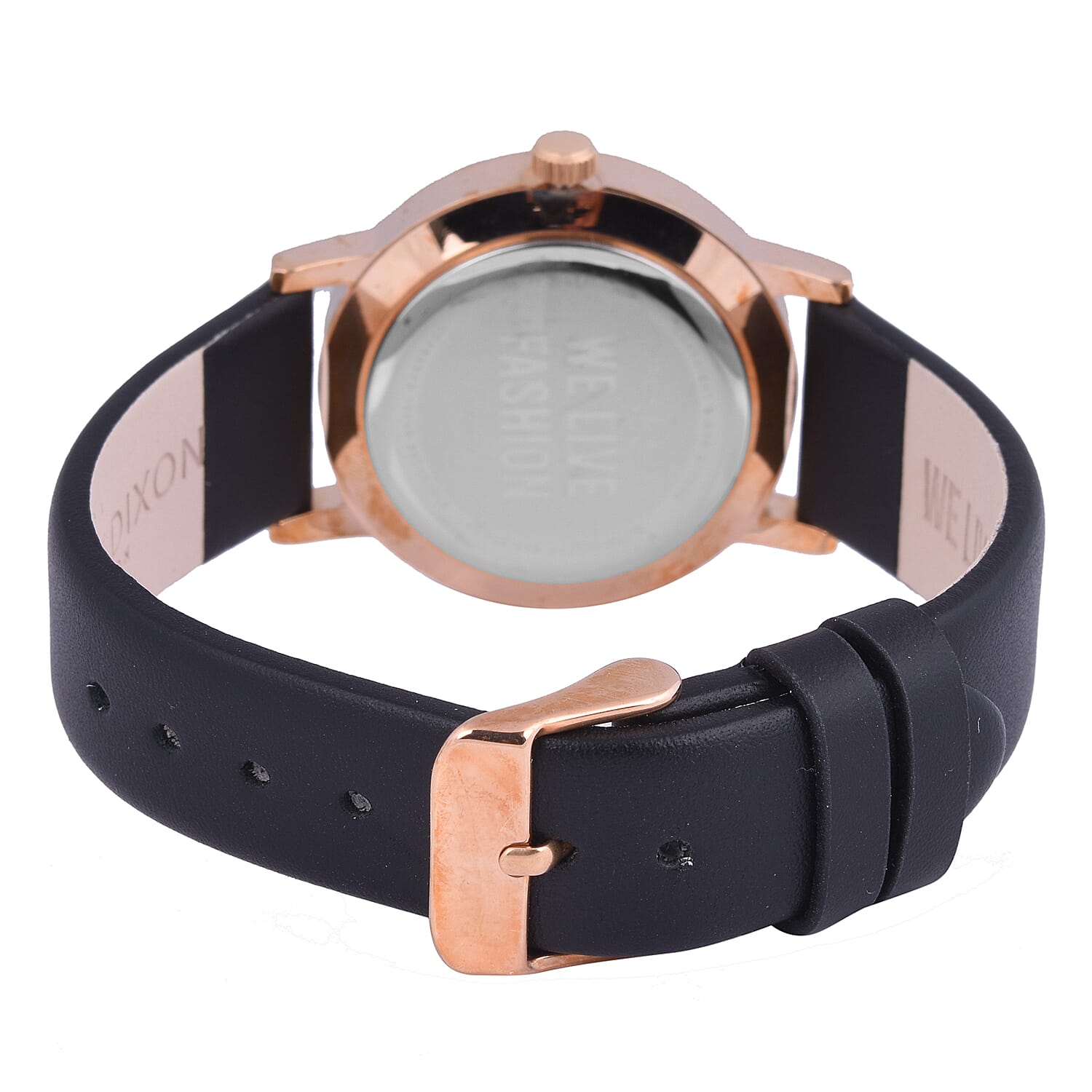 Limited Edition Daisy Dixon Sienna Adjustable Bracelet (Size 7.5) and Watch Set with Floral Black Dial in Rose Gold Tone