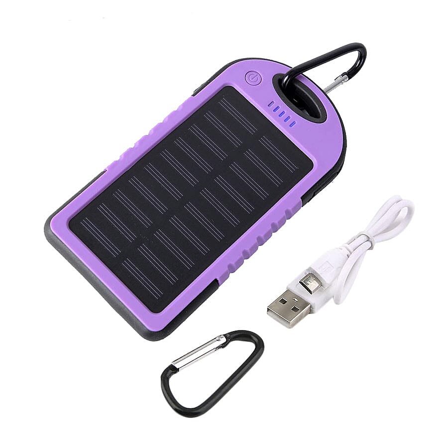 5000 mah Power Bank in Solar Panel and Mountaineering Buckle with USB Cable (Size:15x7.5Cm) - Purple and Black