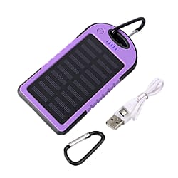 5000 mah Power Bank in Solar Panel and Mountaineering Buckle with USB Cable (Size:15x7.5Cm) - Black