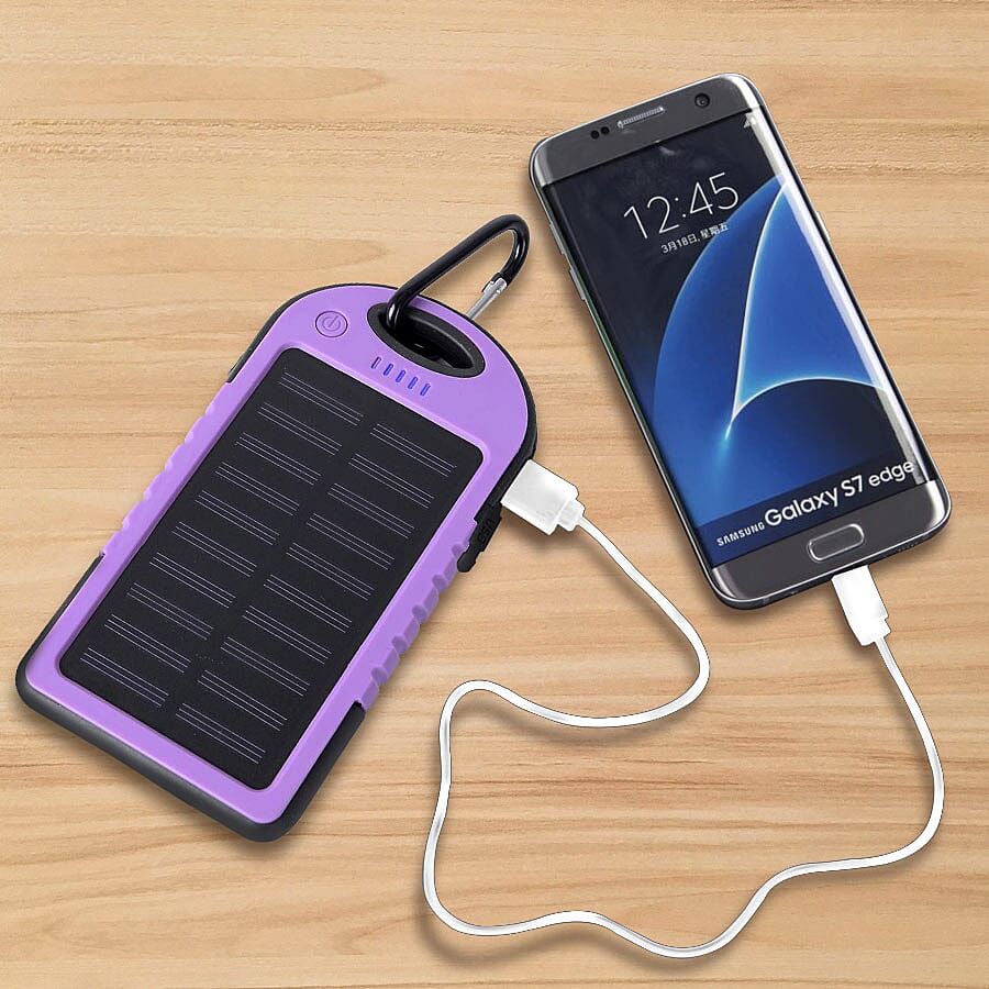 5000 mah Power Bank in Solar Panel and Mountaineering Buckle with USB Cable (Size:15x7.5Cm) - Purple and Black
